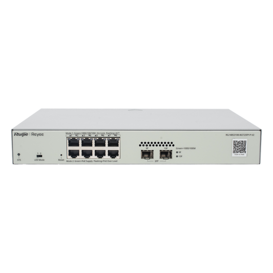 Switch Administrable PoE Capa 2 con 8 puertos Gigabit PoE 802.3af/at + 2 SFP para fibra 1Gb, gestión gratuita desde la nube, 125w
