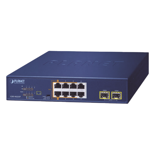 Switch PoE No Administrable de Escritorio, 2 Puertos Gigabit 802.3bt, 4 Puertos Gigabit 802.3at, 2 Puertos 10/100/1000, 2 Puertos SFP Gigabit.