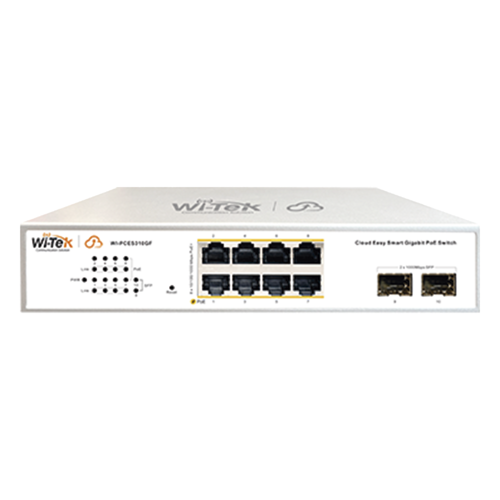 Switch Administrable PoE  / 8 puertos PoE af/at Gigabit /  2 x SFP Gigabit / Administración Cloud Gratuita / Presupuesto 120 W