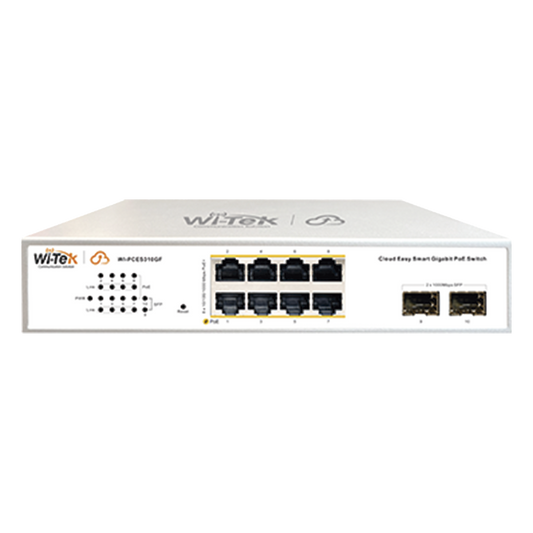Switch Administrable PoE  / 8 puertos PoE af/at Gigabit /  2 x SFP Gigabit / Administración Cloud Gratuita / Presupuesto 120 W