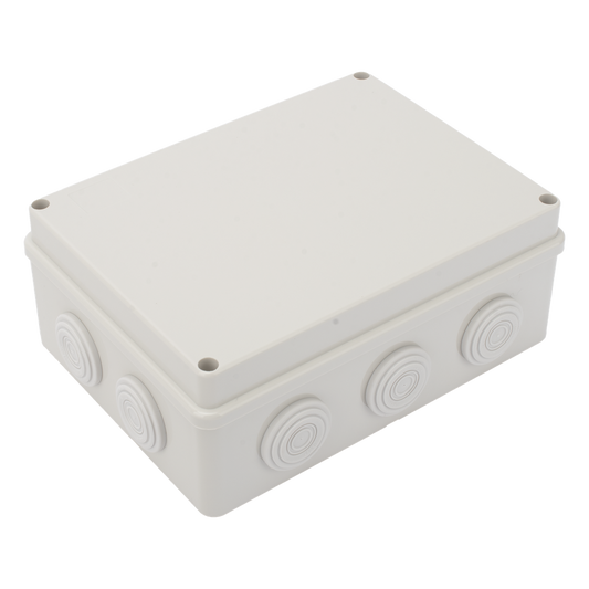 Caja Derivación-Conexión de Plástico (140 X 190 X 76 mm) con 10 Glándulas de Goma. Para Instalaciones Comerciales, Residenciales e Industriales. Incluye Tornillería para su Tapa. Funciona También como Registro.