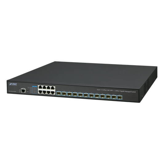 Switch Administrable Capa 3, 12 Puertos SFP de 10G, 8 Puertos 10/100/1000T, Con Alimentación Redundante (2 Fuentes de Alimentación AC).