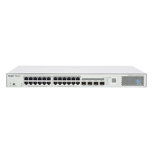 Switch Administrable L2 PoE+ hasta 370W, 24 Puertos Eth 1G, 4 puertos SFP 1G, Administración Remota en la Nube.