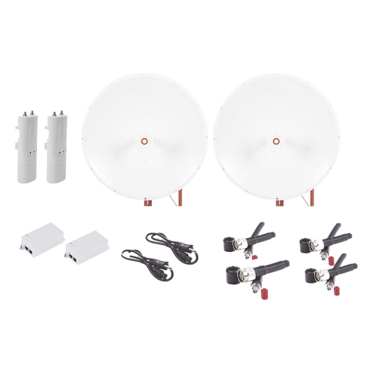 Kit completo de radio C5C con Antena TXP4865D34DP de 34 dBi, Frecuencia (4.9-6.5 GHz), para hasta 65 km, PoE, cable de alimentación y Jumpers Incluidos