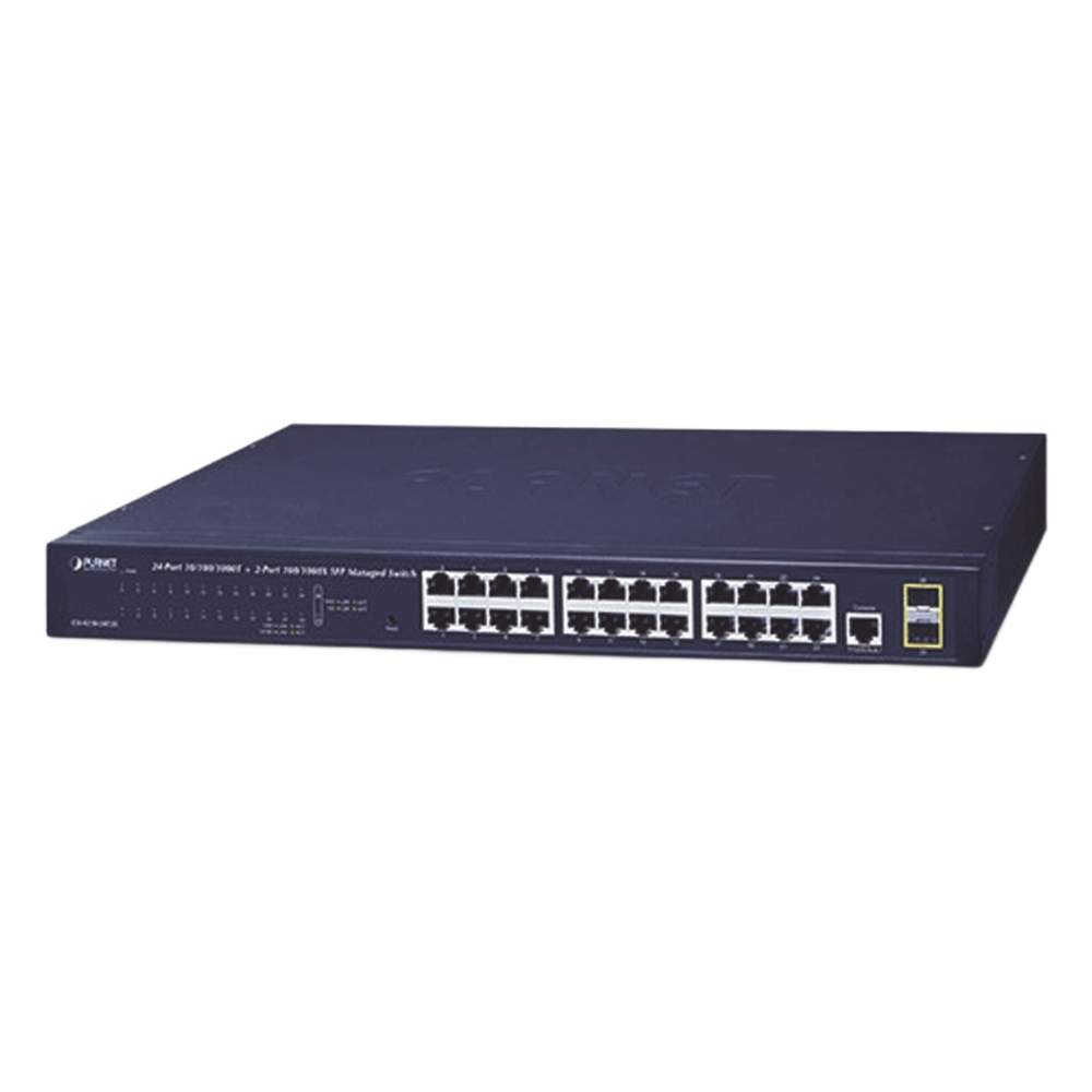 Switch Administrable Capa 2 de 24 Puertos Gigabit 10/100/1000T, 2 Puertos SFP 100/1000X , Cuenta con una Interfaz de Consola