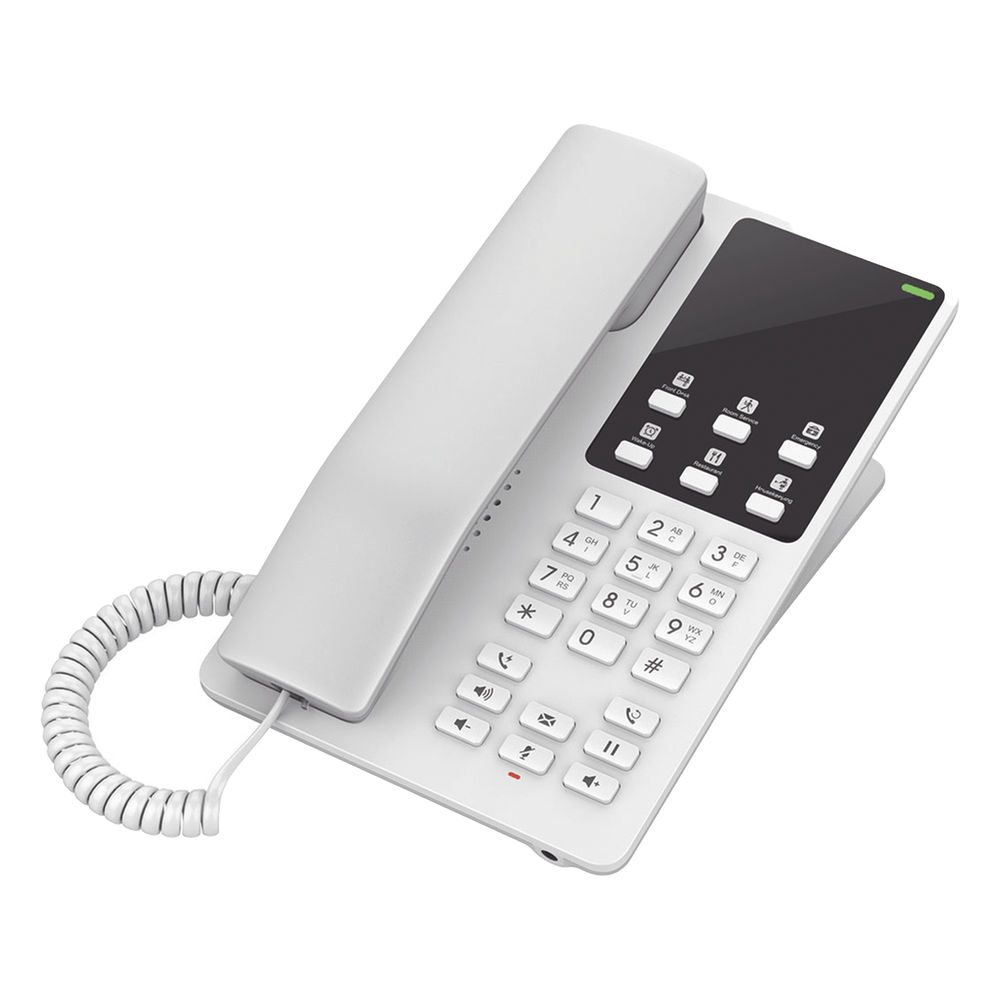 Teléfono IP Hotelero Wi-Fi, 2 líneas SIP con 2 cuentas, codec Opus, IPV4/IPV6, color blanco, con gestión en la nube GDMS