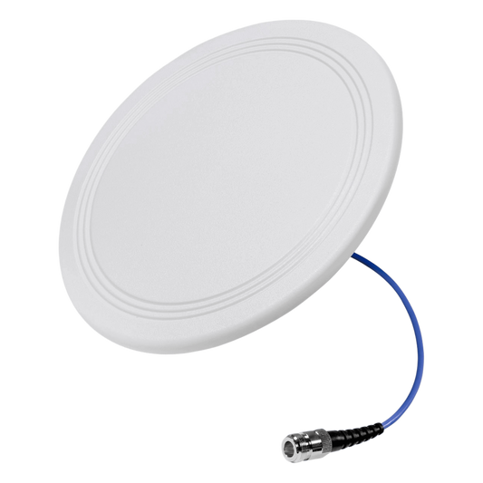 Antena Omnidireccional para Techo Interior / 600-6000 MHz / 5 Bandas Celulares y WiFi / Perfil Ultra Bajo 8 mm / Conector N-hembra / Cable Plenum 30 cm / Material del radomo, ABS