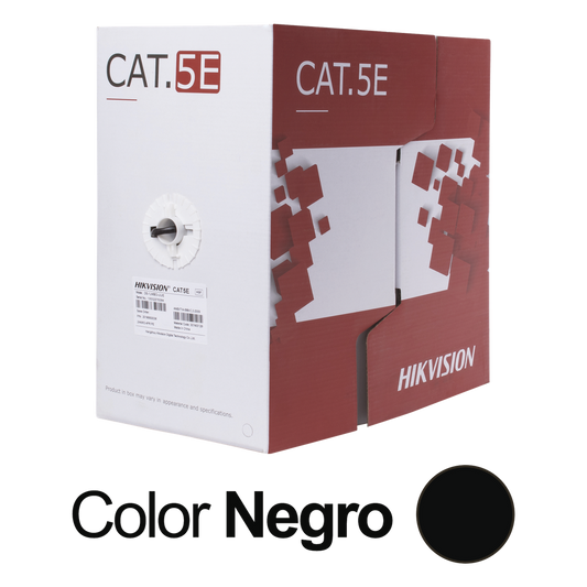 Bobina de Cable UTP 305 Metros (1000 Pies) / Cat 5E (24 AWG) / Color Negro / PE / Uso en Exterior / 100% Cobre / Aplicaciones de CCTV, Redes de Datos y Enlaces Inalámbricos