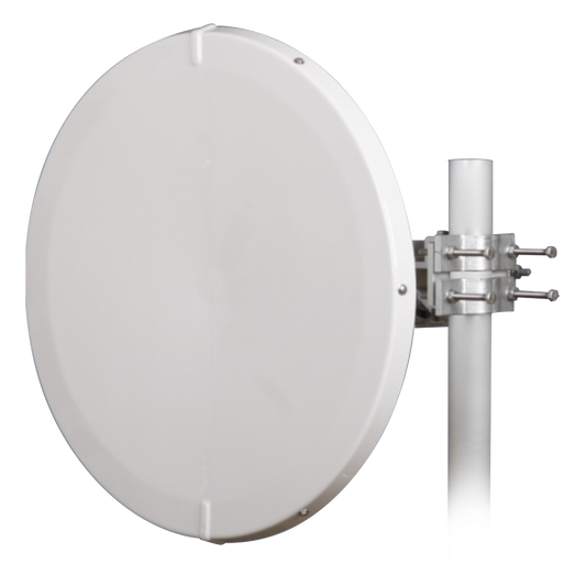 Antena Direccional de Alto Rendimiento / 30.5 ± 1 dBi / 2 ft / 5.9-7.125 GHz / Conectores RP-SMA / Alto Aislamiento al Ruido / Fácil Montaje y herraje de acero inoxidable /  Radomo Incluido