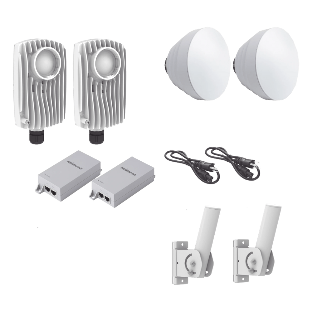 Kit de 2 radios C6X con 2 antenas de (16 dBi), rango de frecuencia extendida (5.1 a 6.4 GHz),  incluye inyector POE, cable de alimentación y 2 FLEXIMOUNT-XL para alineación