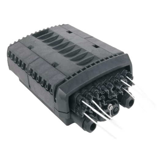 Caja de Distribución de Fibra Óptica para 24 Empalmes con 16 Acopladores SC/APC. Enterrado Directo, IP68, Splitter 1x8 Incluido con Conectores SC/APC