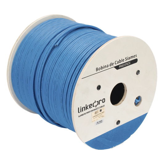 Bobina de Cable Siamés Cat6 UTP 100% Cobre + 2 Cables Gruesos (18 AWG) para Alimentar Cámaras Más Lejos / 152 Metros (500 Pies) / Instalación en Exterior / Uso Industrial para Climas Extremos
