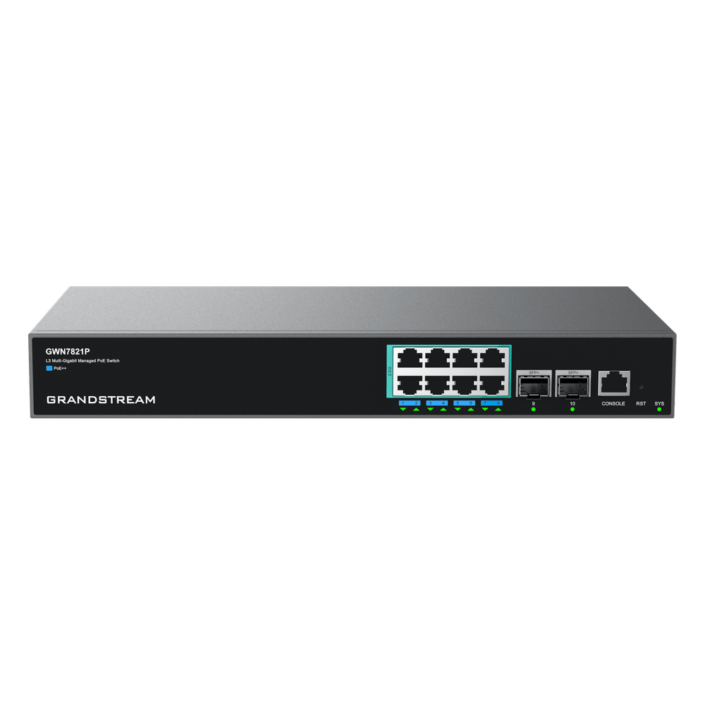 Switch PoE Multigigabit Capa 3 / 8 Puertos Ethernet 2.5 G / 2 Puertos SFP+ / PoE++ Dinámico / IPv6 e IPv4 / VLAN Avanzada / QoS / Stacking hasta 4 Dispositivos / Administración Local y en la Nube