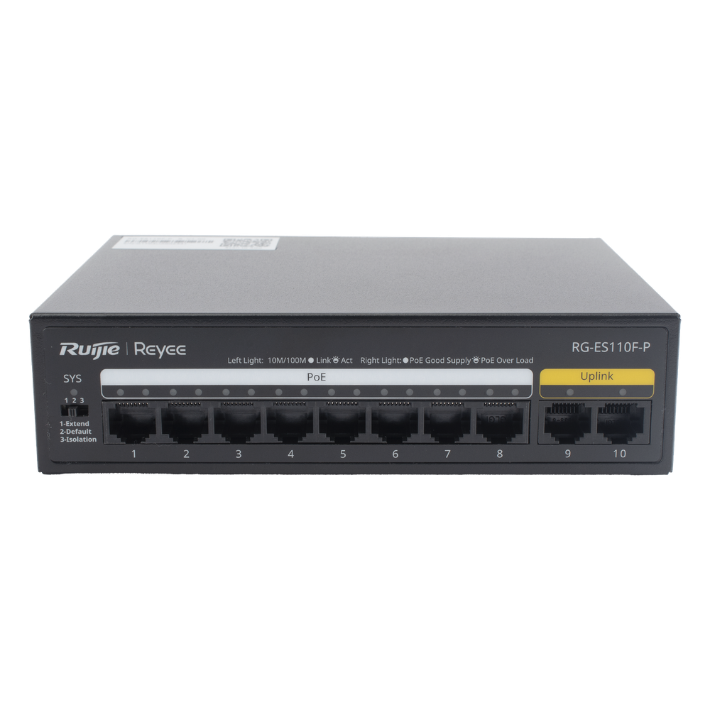 Switch PoE+ no Administrable, Hasta 110 Watts, 8 puertos PoE+ y 2 Uplinks 10/100
