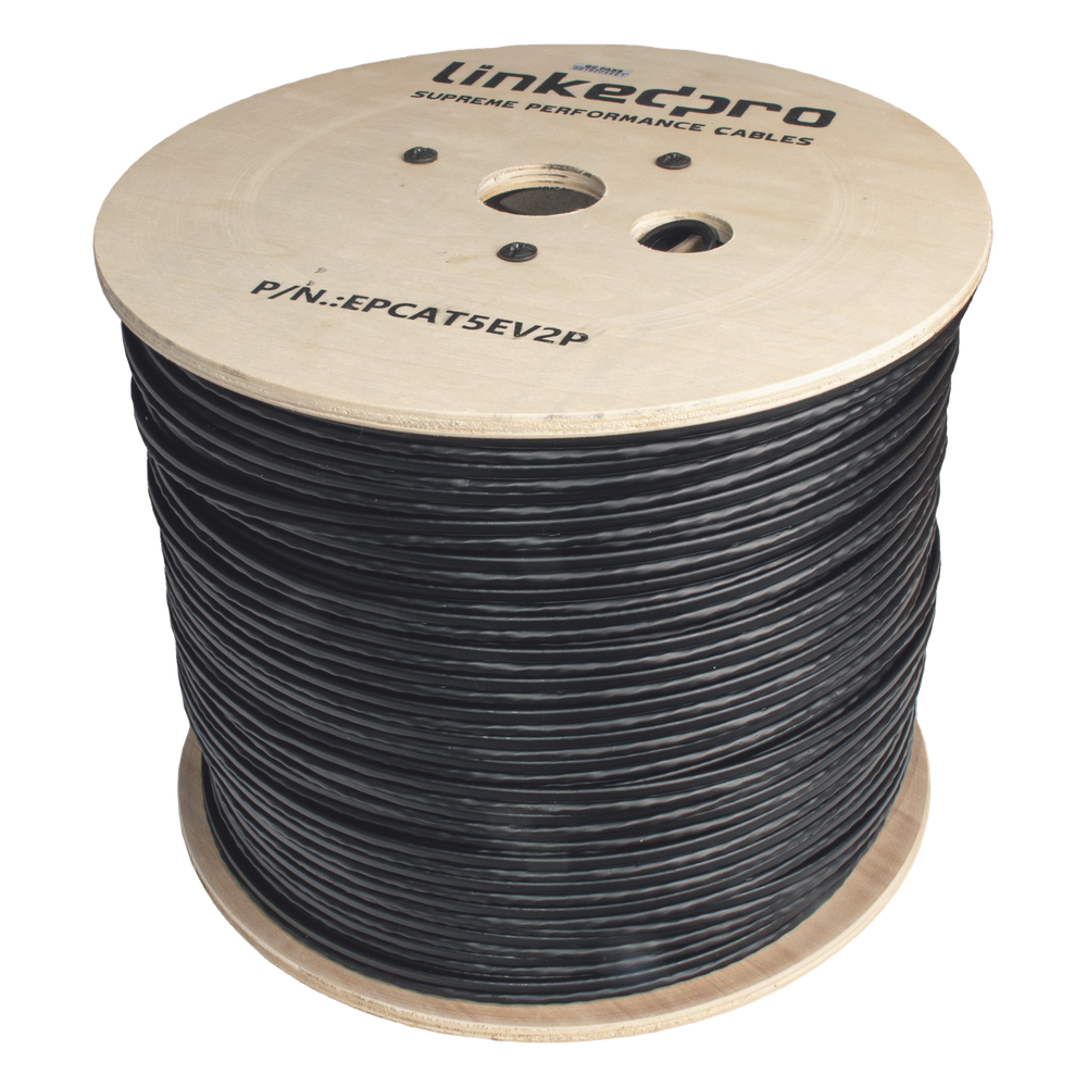 Bobina de Cable Siamés Cat5e CCA + 2 Cables Gruesos (16 AWG) para Alimentar Cámaras Más Lejos / 305 Metros (1000 Pies) / Instalación en Exterior / Uso Industrial para Climas Extremos