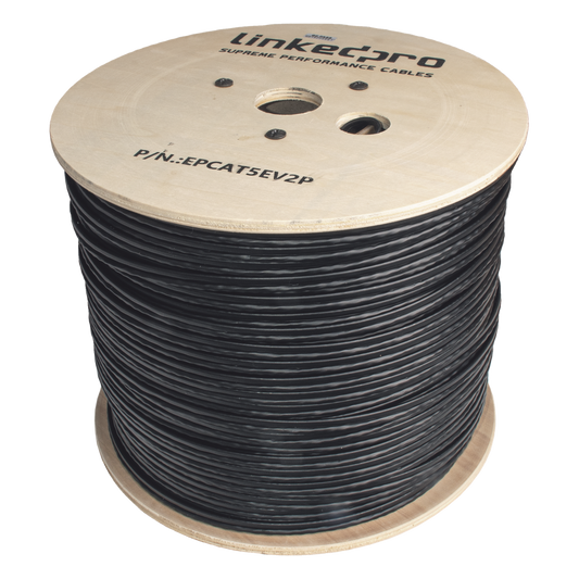 Bobina de Cable Siamés Cat5e CCA + 2 Cables Gruesos (16 AWG) para Alimentar Cámaras Más Lejos / 305 Metros (1000 Pies) / Instalación en Exterior / Uso Industrial para Climas Extremos