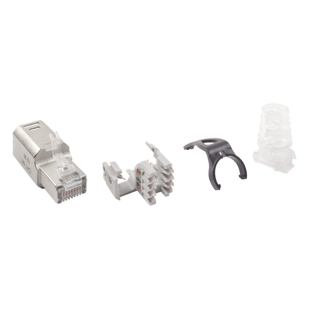 Plug RJ45 Cat6A Blindado, Terminación en Campo, Compatible con Todas las Categorías, con Clip Protector de Seguro