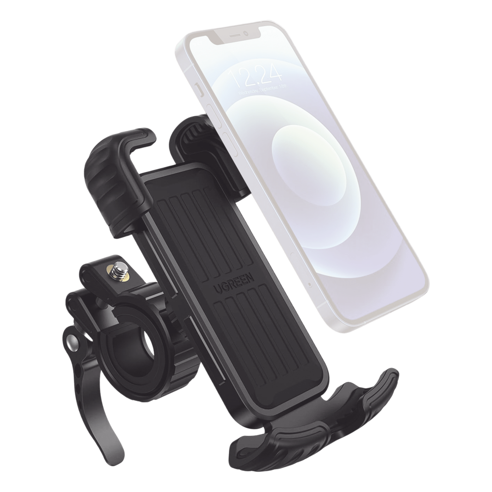 Soporte de Celular para Manillar de Motocicleta o Bicicleta / Anti Vibración / Protección de clip Antideslizante / Rotación de 360° / Bloqueo de Seguridad / Compatible con manillar de 0.6'' a 1.75'' / Soporta dispositivos de 4.6''