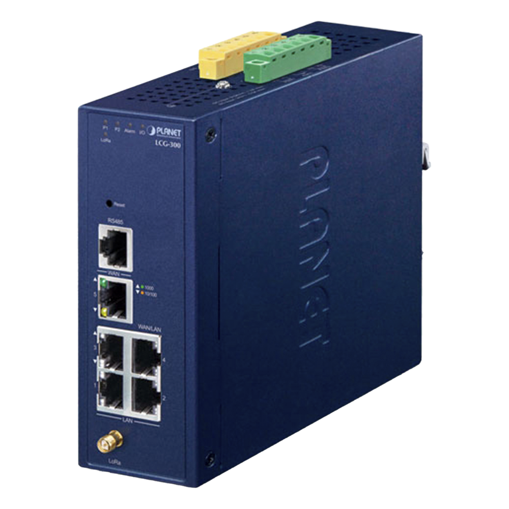 (LoRa) Gateway Industrial LoRaWAN con 5 puertos 10/100/1000T, Banda de 902 a 928 MHz,  Con 2 Entradas y Salidas Digitales