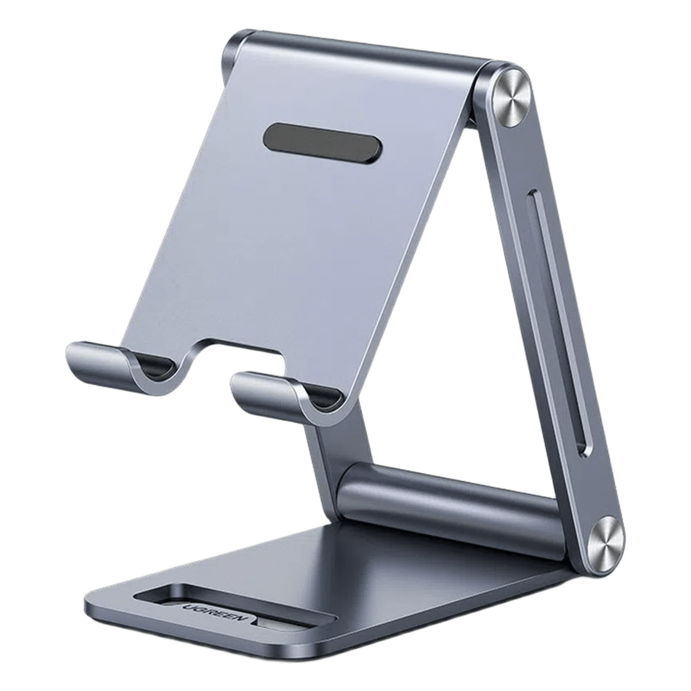 Soporte para Teléfono Celular de Aluminio | Angulo Ajustable | Amplia Compatibilidad con dispositivos de 4.7'' a 7.9'' | Antideslizante | Antiarañazos | Plegable | Color Gris.