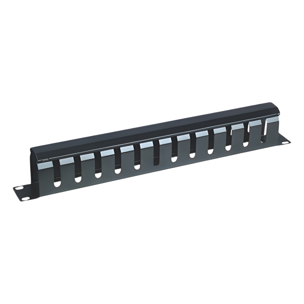 Organizador de Cables Horizontal de 1U para Rack de 19" con Cubierta Metálica