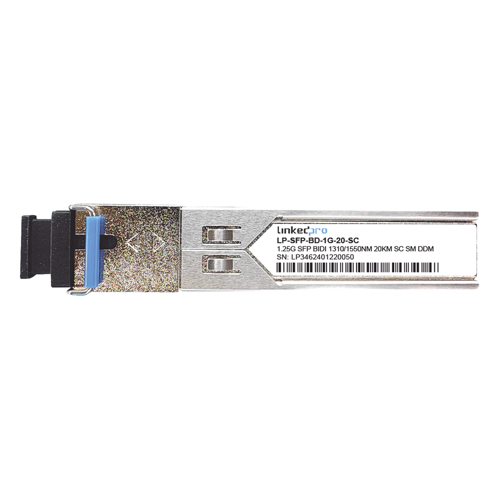 Transceptores Ópticos Bidireccionales SFP (Mini-Gbic) / Monomodo 1310 & 1550 nm / 1.25 Gbps / 1000BASE-BX / Conector SC/UPC Simplex / DDM / Hasta 20 km / 2 Piezas