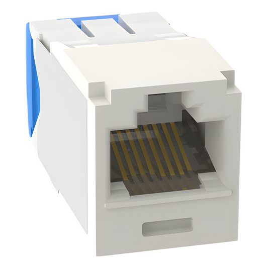 Conector Jack RJ45 Estilo TG, Mini-Com, Categoría 6A, Con Gel Resistente a la Corrosión, de 8 Posiciones y 8 Cables, Color Blanco Mate