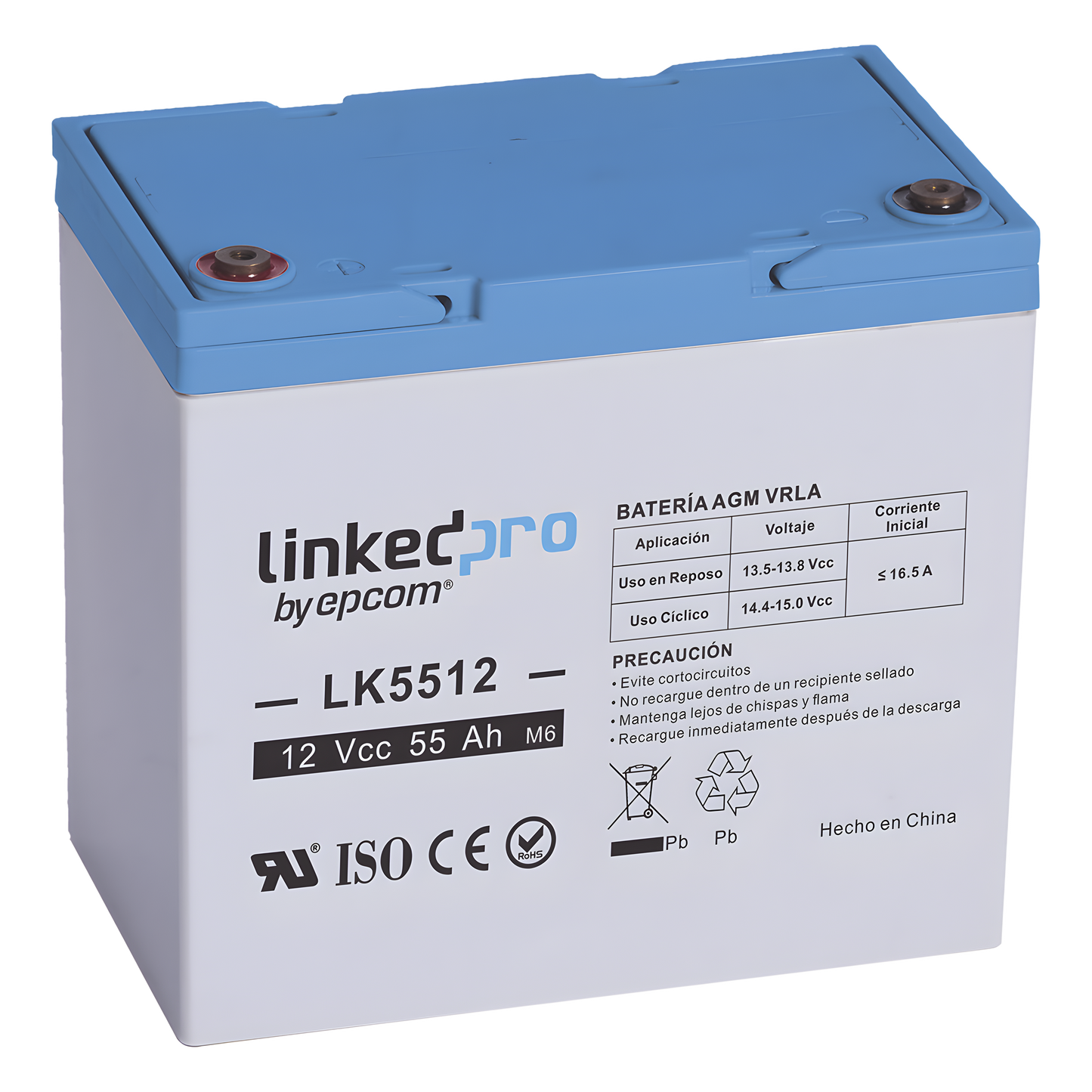 Batería de respaldo 12 V | 55 Ah |  AGM | Especial para Seguridad Electrónica | UPS | Sistemas de Emergencia  | Vida útil 5 años | Terminales T2