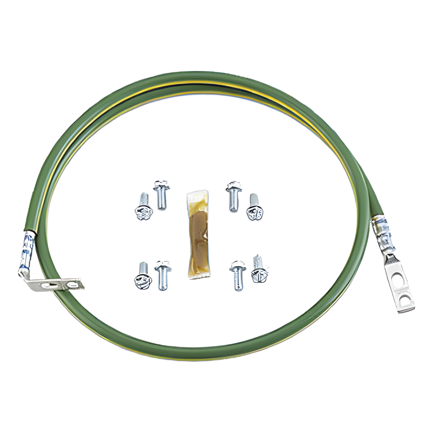 Jumper Para Aterrizar Equipos en Racks o Gabinetes, 10 AWG, Con Terminal Doblada a 45 Grados, Terminal Recta Para Equipos, 61 cm de largo
