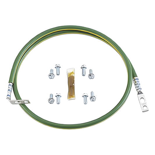 Jumper Para Aterrizar Equipos en Racks o Gabinetes, 10 AWG, Con Terminal Doblada a 45 Grados, Terminal Recta Para Equipos, 61 cm de largo