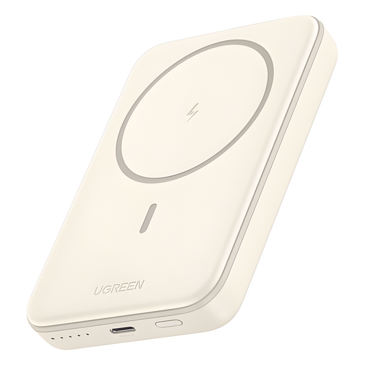 Power Bank MagSafe de 10000mAh | 20W | Carga Inalámbrica y por Cable USB-C | Sistema de Protección Inteligente | Tecnología de Carga Rápida | Ultra Delgado | Ultra ligero | Compatible con iPhone 15/14/13/12 | Color Beige.