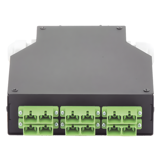 Distribuidor de Fibra Óptica para Riel Din, 6 Acopladores SC/APC Duplex Monomodo con Charola de Empalme