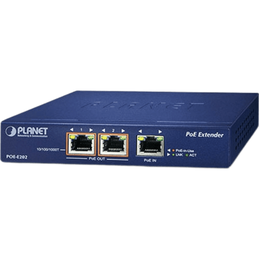 Extensor PoE Gigabit / 1 Puerto PoE+ a 2 Puertos 802.3af/at / Hasta 200 Metros / Metal / Plug and Play / Montaje en Pared