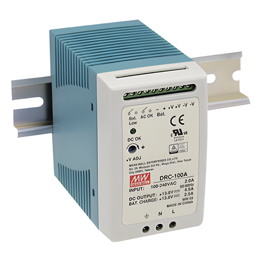 Fuente de poder Riel Din 12V, 100W con Cargador de Batería