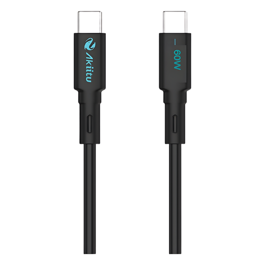 Cable USB-C a USB-C / 1 Metro / Carga Rápida 60W / Transferencia 480 Mbps / Magnético de Silicona Líquida / Auto-enrollable / Anti-enredos / Negro