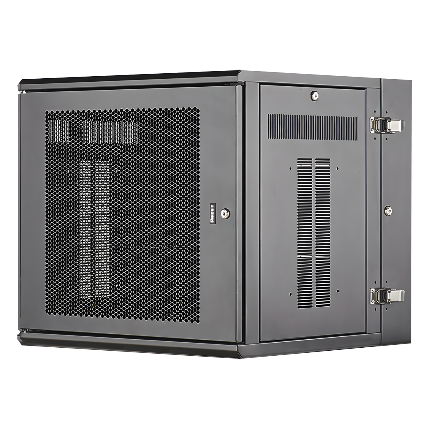 Gabinete PanZone de Montaje en Pared, de 19in, Puerta Ventilada, 12 UR, 635mm de Profundidad, Color Negro