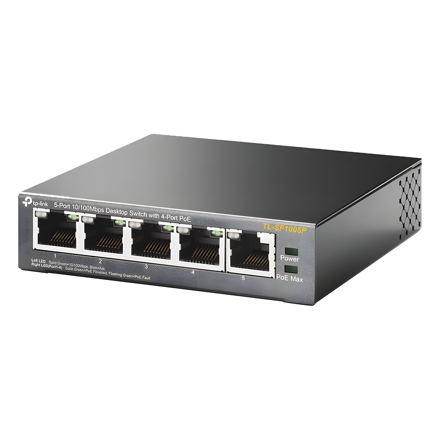 Switch PoE no Administrable de escritorio / 5 puertos 10/100 Mbps / 4 puertos PoE af/at / Presupuesto 67 W / Modo Extensor hasta 250 m / Calidad video prioritaria