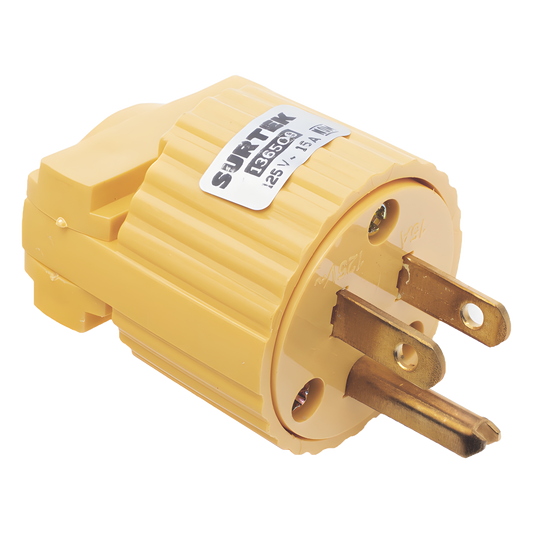 Clavija con Abrazadera Plástica Aterrizada  / 127 V CA 15 A Max.  / Fabricada en Plastico ABS.