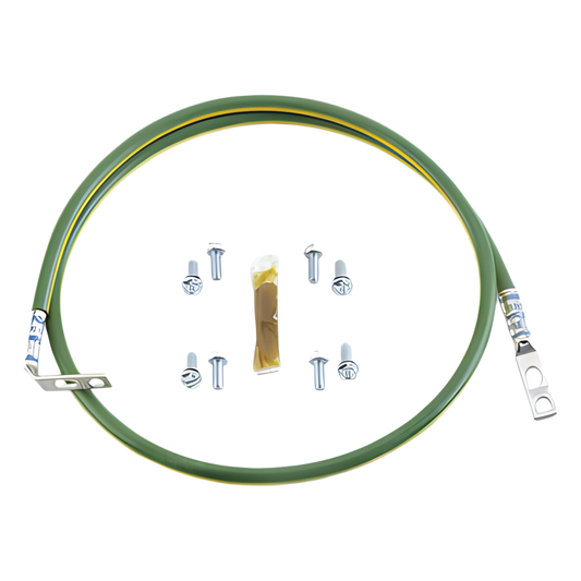 Jumper para Aterrizar Equipos en Racks o Gabinetes, 6 AWG, con Terminal Doblada a 45 Grados, Para Conexión a Tierra y Terminal Recta Para Equipos, 61 cm de Largo