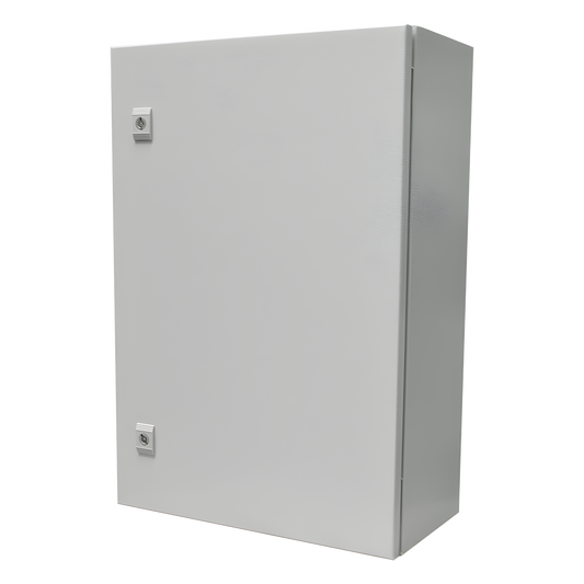 Gabinete de Acero IP66 Uso en Intemperie (500 x 700 x 250 mm) con Placa Trasera Interior Metálica y Compuerta Inferior Atornillable (Incluye Chapa y Llave T).