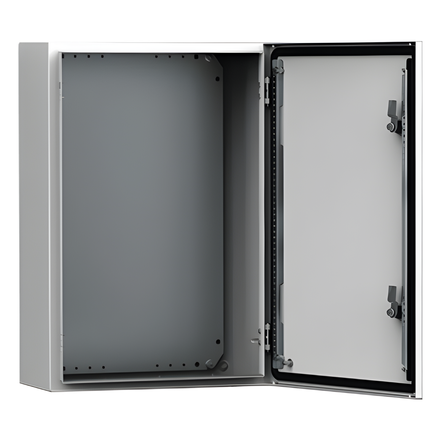 Gabinete de Uso Exterior MAS 600 x 600 x 210 mm NEMA 4/12/13; IP66; IK10 de Acero Dulce 1.5 mm con Platina de Montaje Incluida Color Gris Claro