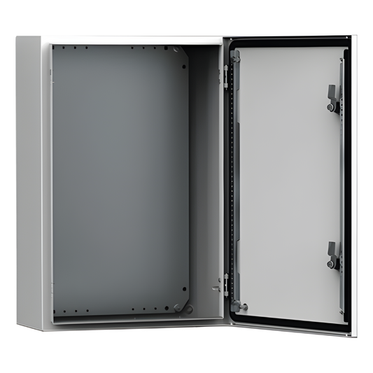 Gabinete de Uso Exterior MAS 600 x 600 x 210 mm NEMA 4/12/13; IP66; IK10 de Acero Dulce 1.5 mm con Platina de Montaje Incluida Color Gris Claro