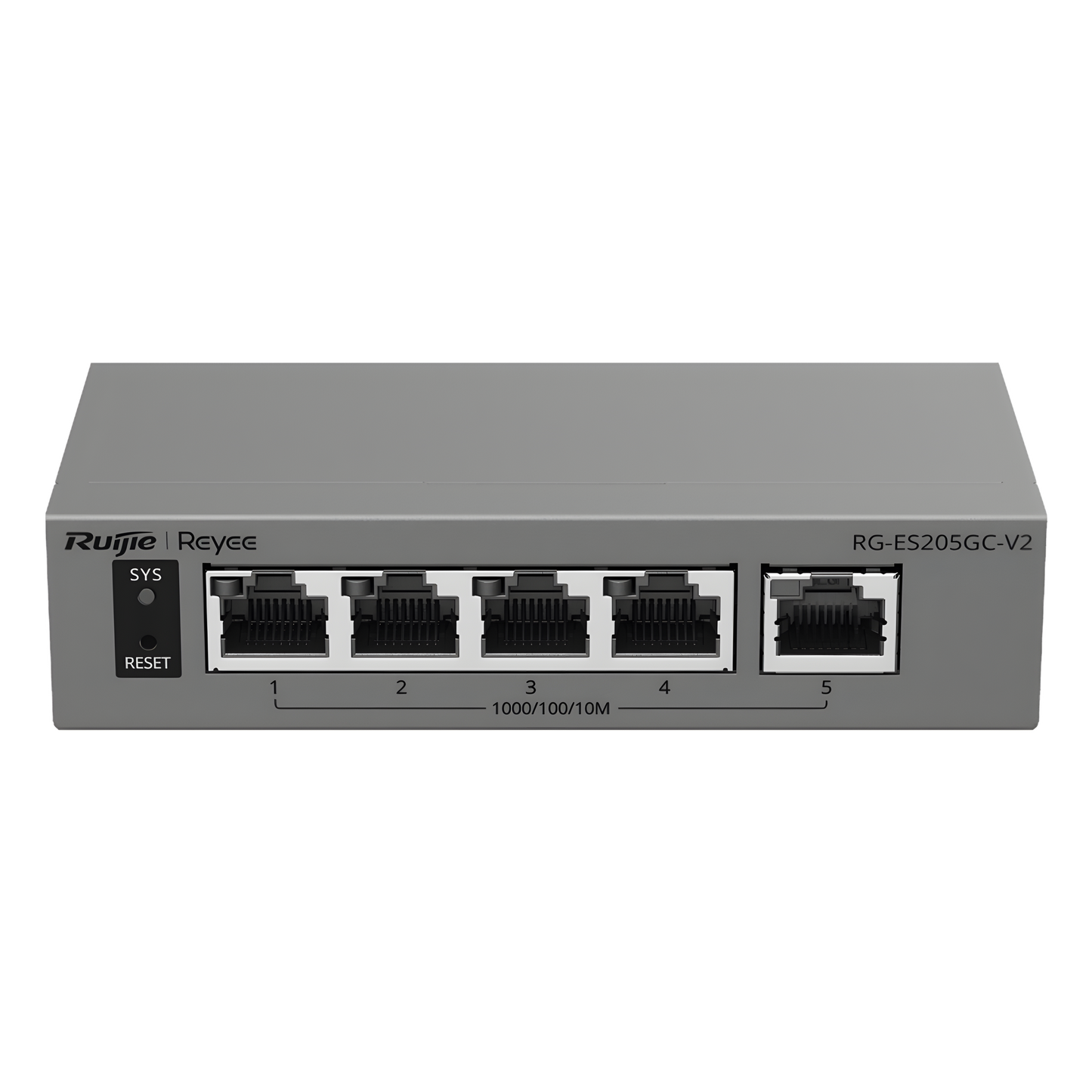 Switch Capa 2 Gestionado en la Nube / 5 Puertos Gigabit / Switching 10 Gbps / Forwarding 7.44 Mpps / Diseño sin Ventilador / Protección 6 kV / Modo CCTV de un Clic / 32 VLANs / Gabinete Metálico / Ruijie Cloud