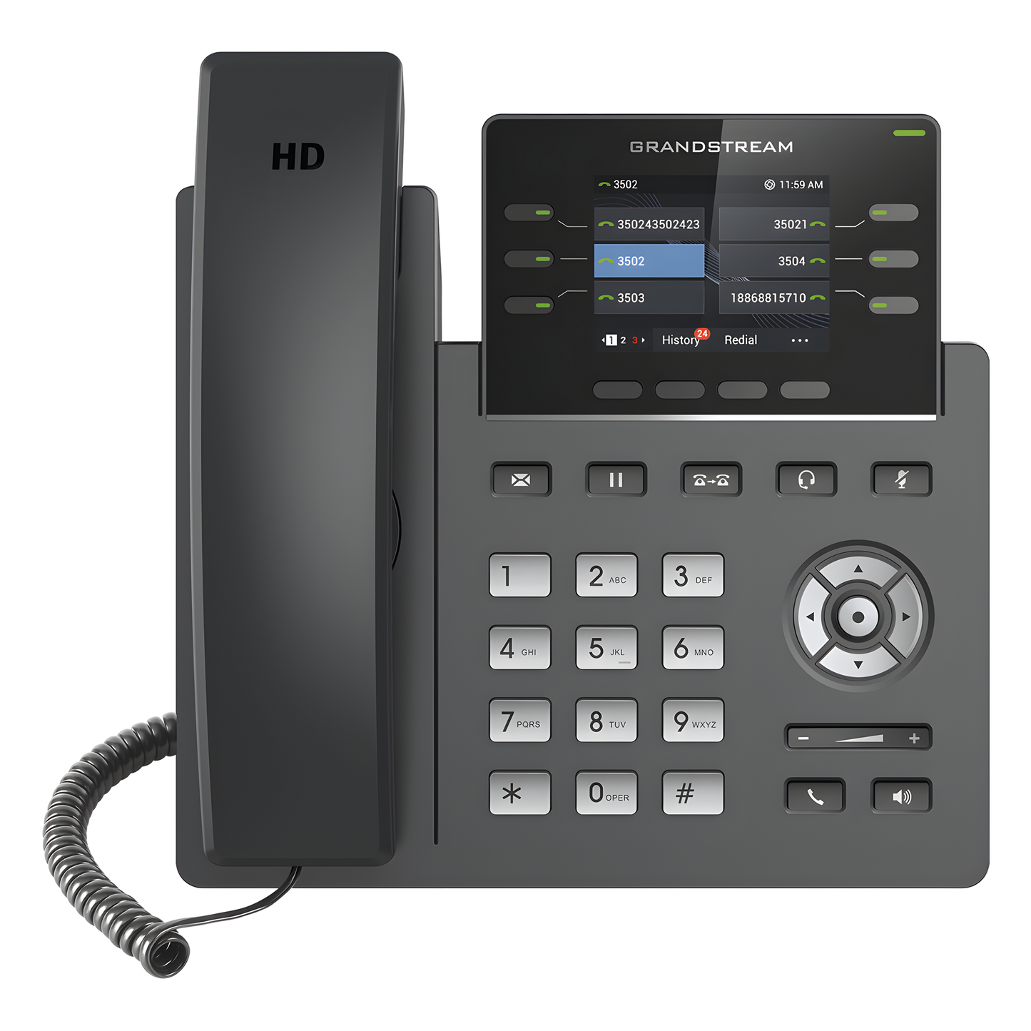 Teléfono IP Grado Operador, 3 líneas SIP con 6 cuentas, puertos Gigabit,PoE,  pantalla a color 2.4", codec Opus, IPV4/IPV6 con gestión en la nube GDMS