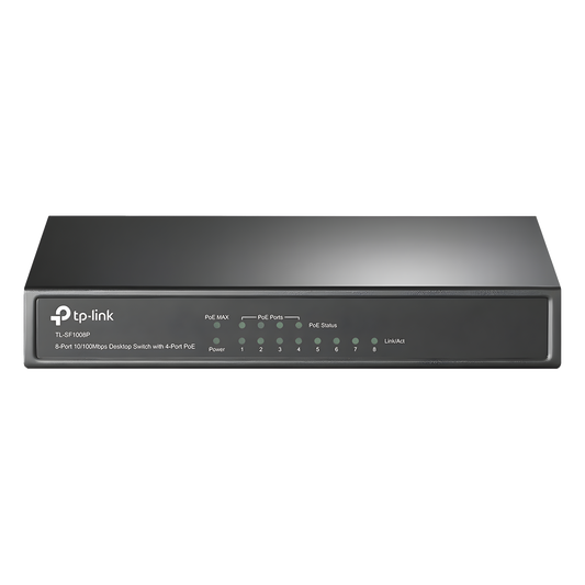 Switch PoE+ No Administrable / De Escritorio 8 puertos 10/100 Mbps / 4 puertos PoE af/at Inteligente / Presupuesto 66 W / Hasta 250 metros