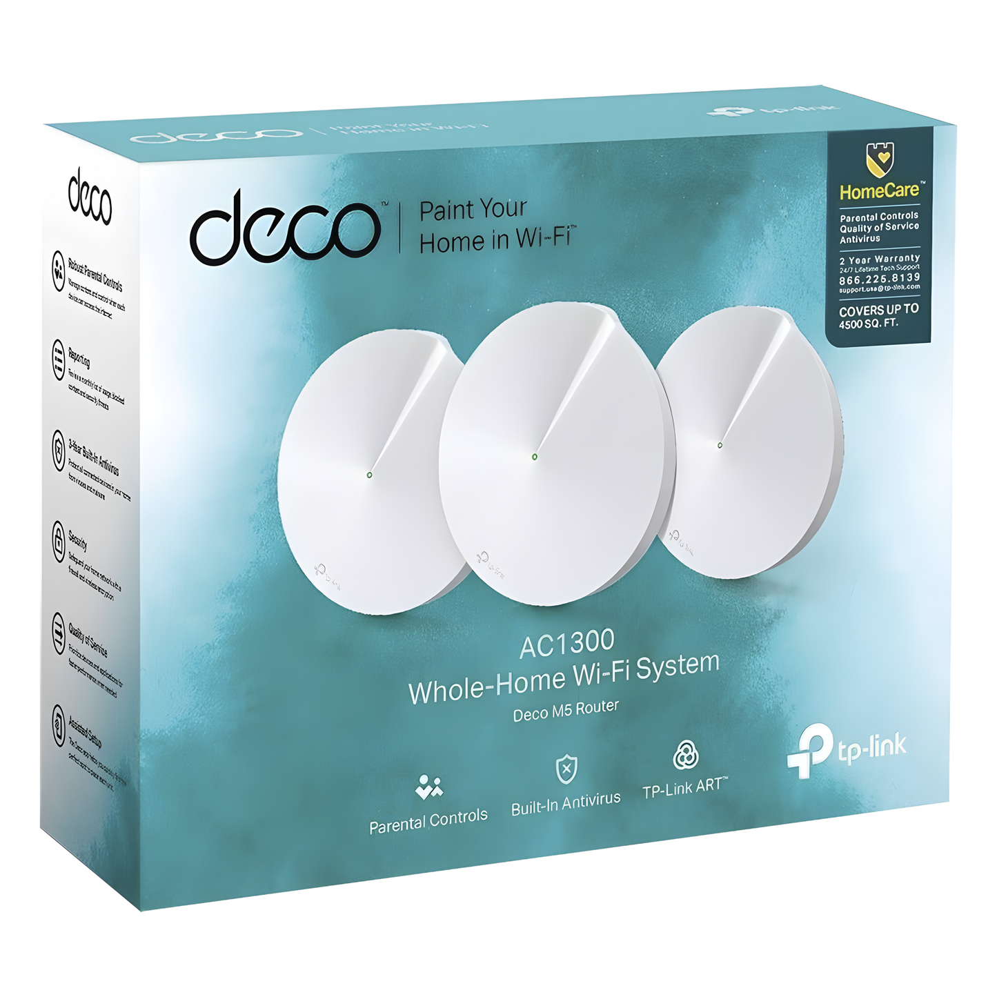 Kit 3 Routers Inalámbricos MESH Interior para Hogar / Doble Banda Wi-Fi 5 AC1300 Mbps / 2 Puerto Gigabit WAN/LAN / 4 Antenas Internas / Administración Mediante la App Deco (iOS, Android) / Protección HomeCare
