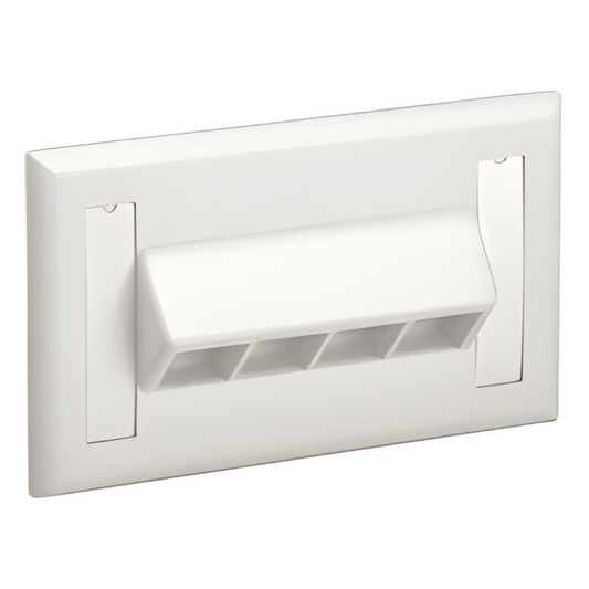 Placa de Pared Horizontal, Salida Para 4 Puertos Keystone, Con Espacios Para Etiquetas, Color Blanco Mate