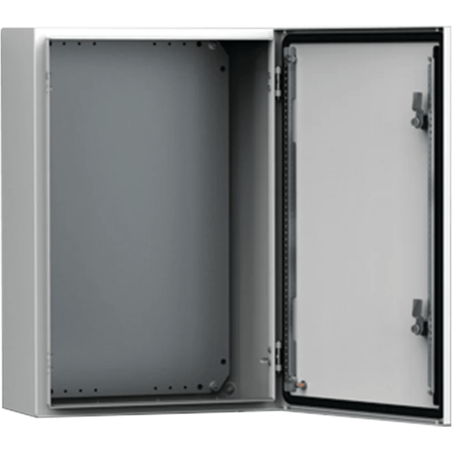 Gabinete Mural MAS 500 x 500 x 210 mm (19.7 x 19.7 x 8.3 in) / IP66 / NEMA 4/12/13 / IK10 / Acero Dulce 1.5 mm / Platina de Montaje Incluida / Color Gris Claro RAL 7035