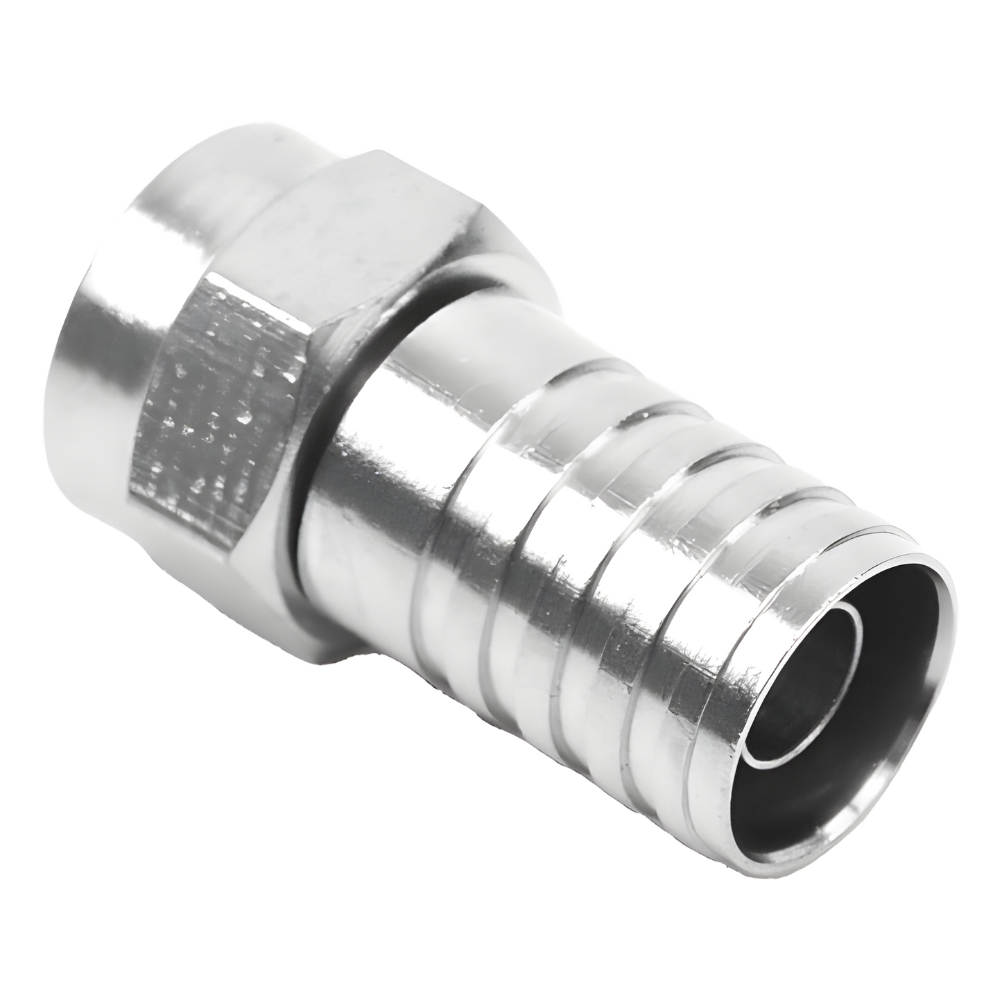 Conector F Macho, Plegable de Doble Blindaje para cable RG-59, Cuerpo de Bronce Niquelado.