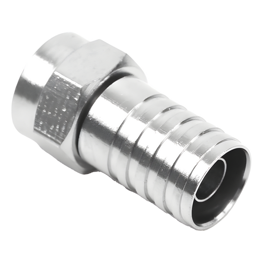 Conector F Macho, Plegable de Doble Blindaje para cable RG-59, Cuerpo de Bronce Niquelado.